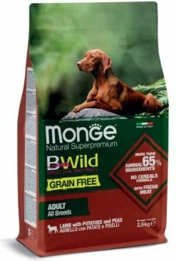 MONGE BWILD CANE ALL BREEDS ADULT GRAIN FREE AGNELLO PATATE PISELLI KG 12