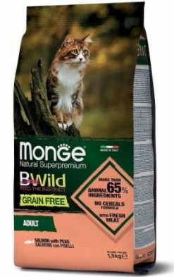 MONGE BWILD GATTO ADULTO SALMONE PISELLI KG 1,5