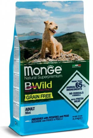 MONGE BWILD CANE MINI GRAIN FREE ACCIUGHE PATATE PISELLI KG 2.5 3 MONGE BWILD CANE MINI GRAIN FREE ACCIUGHE PATATE PISELLI KG 2.5