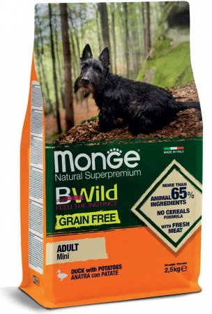 MONGE BWILD CANE MINI GRAIN FREE ANATRA PATATE KG 2.5 3 MONGE BWILD CANE MINI GRAIN FREE ANATRA PATATE KG 2.5