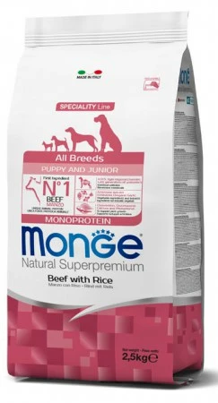 MONGE ALL BREEDS PUPPY & JUNIOR MANZO CON RISO KG 2,5