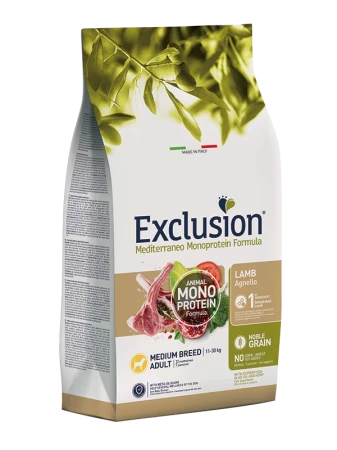 EXCLUSION MEDITERRANEO NOBLE GRAIN ADULT AGNELLO MEDIUM BREED KG 12 3 EXCLUSION MEDITERRANEO NOBLE GRAIN ADULT AGNELLO MEDIUM BREED KG 12