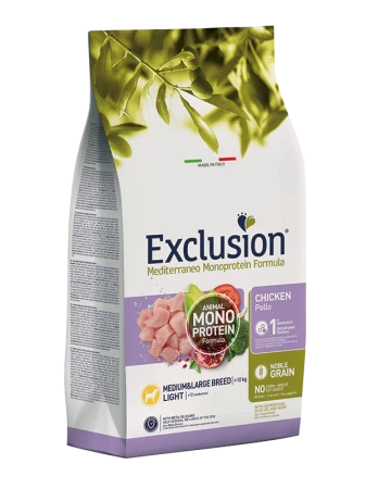 EXCLUSION MEDITERRANEO NOBLE GRAIN LIGHT POLLO MEDIUM&LARGE BREED KG 12 3 EXCLUSION MEDITERRANEO NOBLE GRAIN LIGHT POLLO MEDIUM&LARGE BREED KG 12
